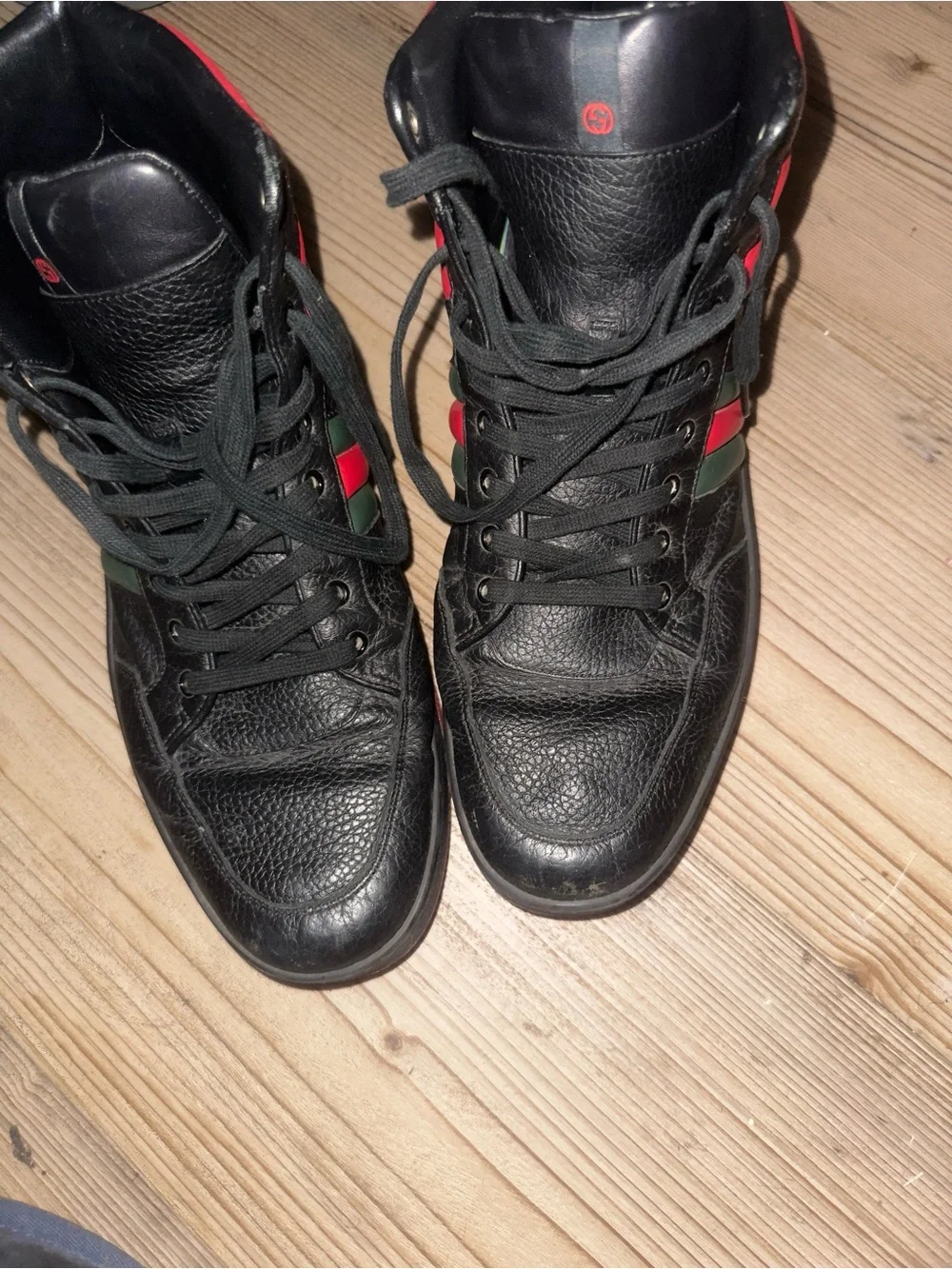 Gucci Black High-Top Sneakers with Red & Green Stripes